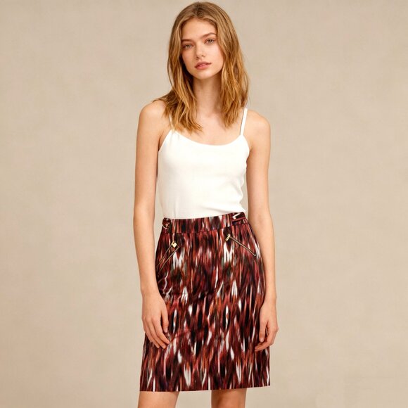 NWT Calvin Klein Sz 8 Ikat Pattern Striped Pencil Skirt Lined Chiffon - Picture 1 of 10